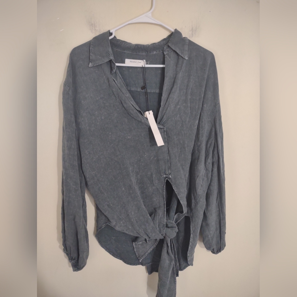 Mustard Seed High Low Front Tie Blouse Medium Classic‎ Lightweight Oversized